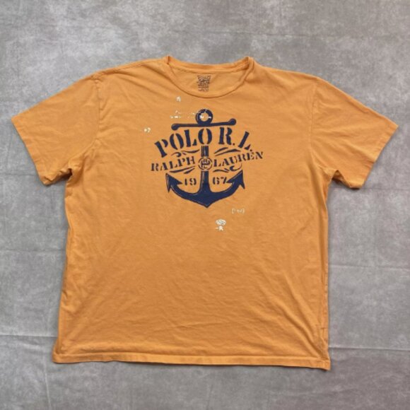 Polo Ralph Lauren PRL T-Shirt Men's Size XL Orange Big Logo Anchor Graphic Print - Picture 1 of 15